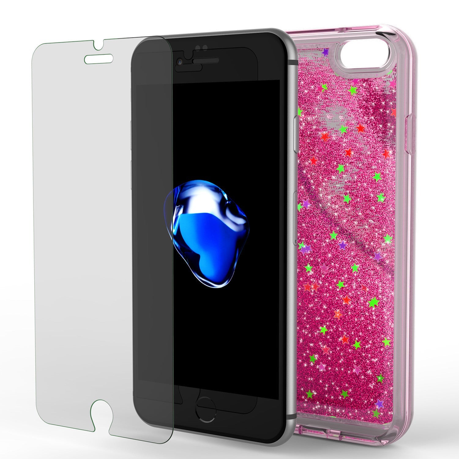 iPhone 7 Case, PunkCase LIQUID Pink Series, Protective Dual Layer Floating Glitter Cover (Color in image: gold)