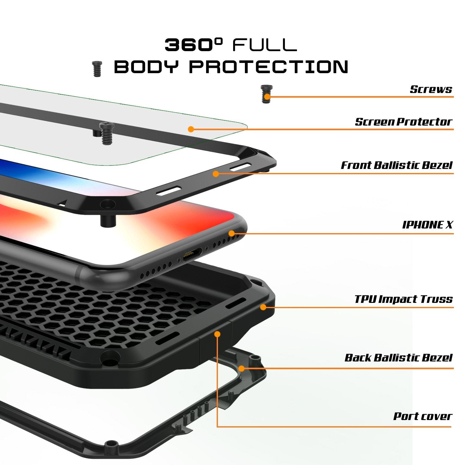 iPhone X Metal Case, Heavy Duty Military Grade Rugged Black Armor Cover [shock proof] Hybrid Full Body Hard Aluminum & TPU Design (Color in image: Silver)