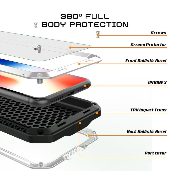 iPhone XS Max Metal Case, Heavy Duty Military Grade Armor Cover [shock proof] Full Body Hard [White]