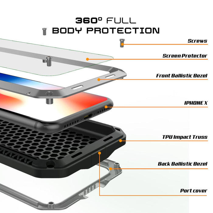 iPhone XS Max Metal Case, Heavy Duty Military Grade Armor Cover [shock proof] Full Body Hard [Silver]