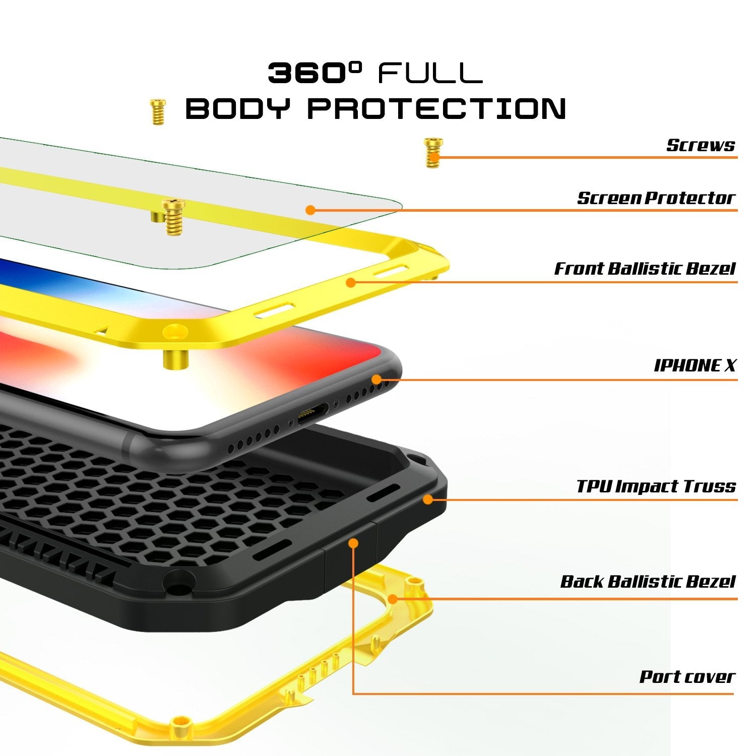 iPhone X Metal Case, Heavy Duty Military Grade Rugged Armor Cover [shock proof] Hybrid Full Body Hard Aluminum & TPU Design (Color in image: Red)
