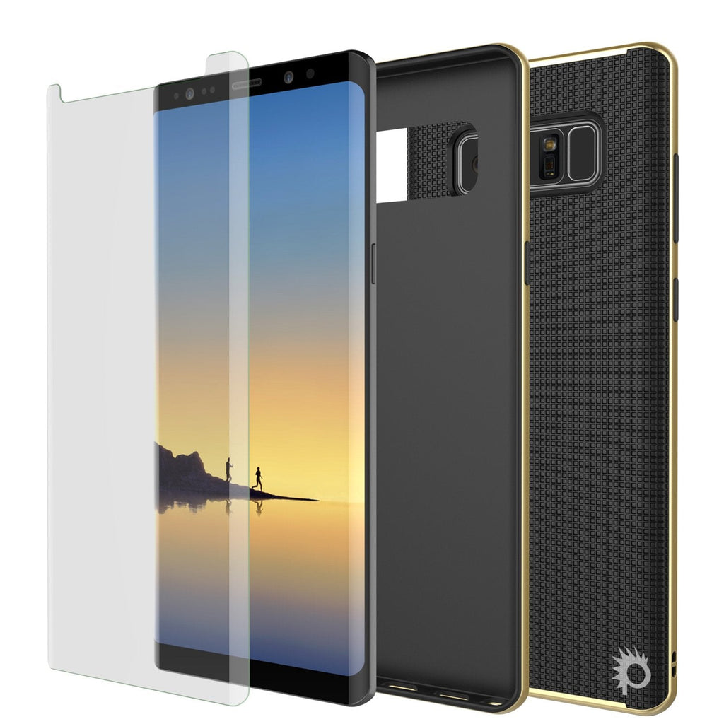 Galaxy Note 8 Case, PunkCase [Stealth Series] Hybrid 3-Piece Shockproof Dual Layer Cover [Non-Slip] [Soft TPU + PC Bumper] with PUNKSHIELD Screen Protector for Samsung Note 8 [Gold] (Color in image: Navy Blue)