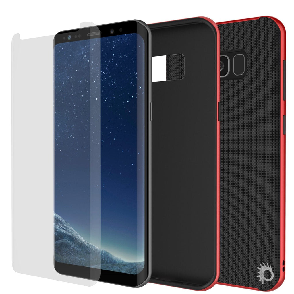Galaxy S8 Case, PunkCase [Stealth Series] Hybrid 3-Piece Shockproof Dual Layer Cover [Non-Slip] [Soft TPU + PC Bumper] with PUNKSHIELD Screen Protector for Samsung S8 Edge [Red] (Color in image: Grey)