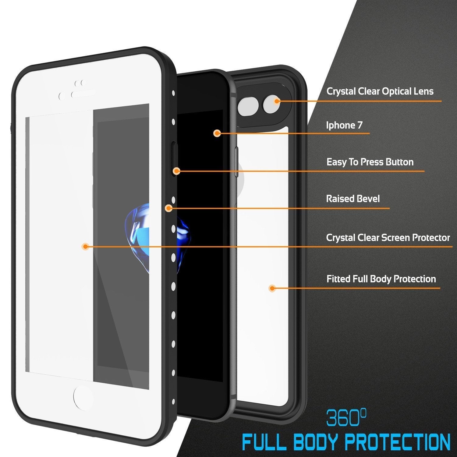 iPhone 8 Waterproof IP68 Case, Punkcase [White] [StudStar Series] [Slim Fit] [IP68 Certified]] [Dirtproof] [Snowproof] (Color in image: black)