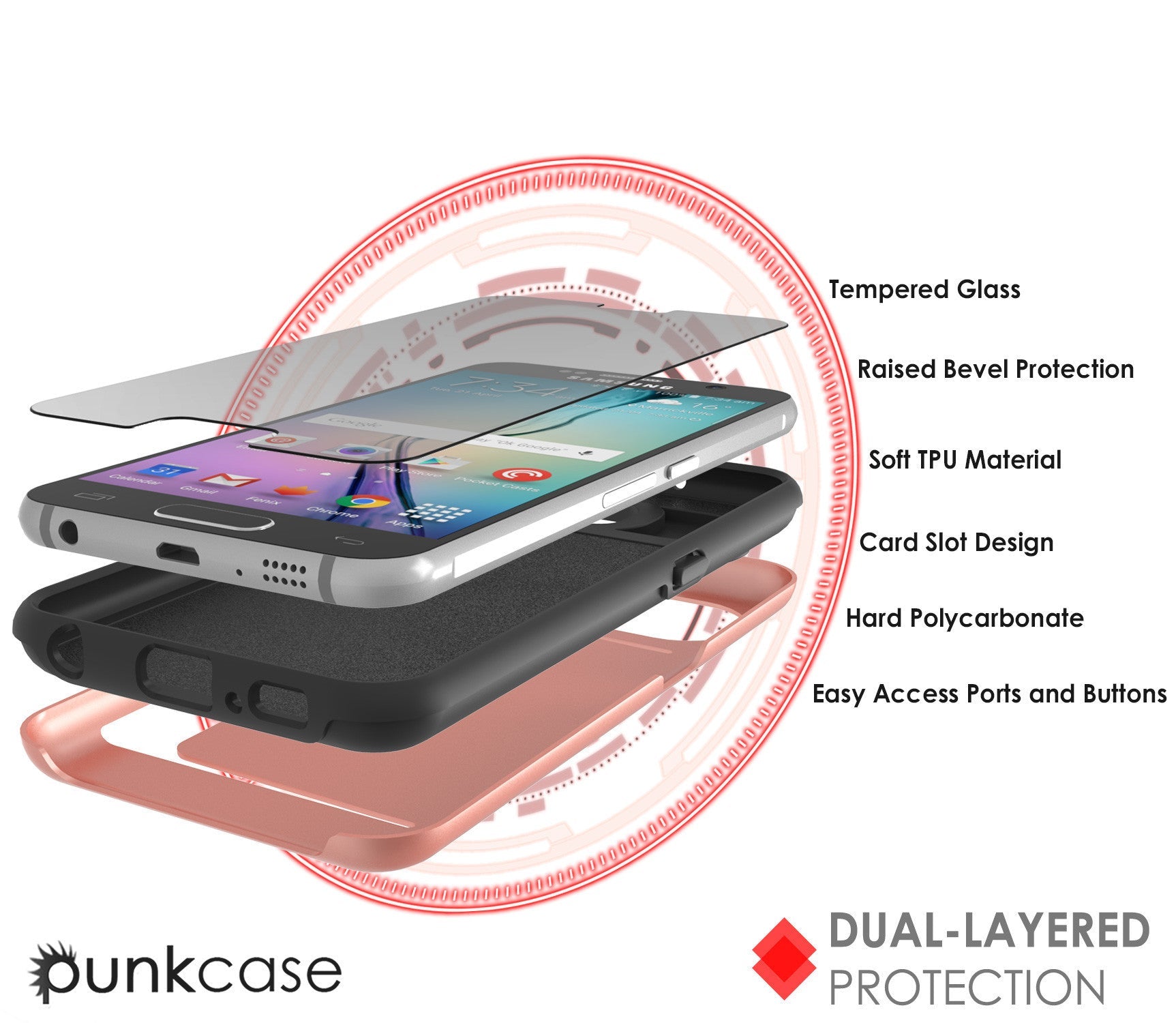 Galaxy S6 EDGE Plus Case PunkCase CLUTCH Rose Gold Series Slim Armor Soft Cover w/ Screen Protector (Color in image: Black)
