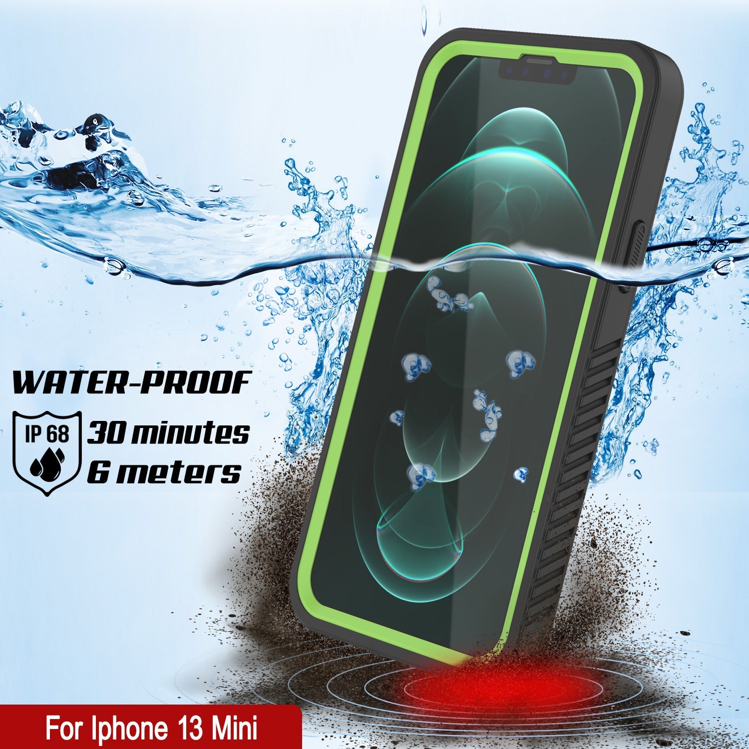 iPhone 13 Mini  Waterproof Case, Punkcase [Extreme Series] Armor Cover W/ Built In Screen Protector [Light Green]