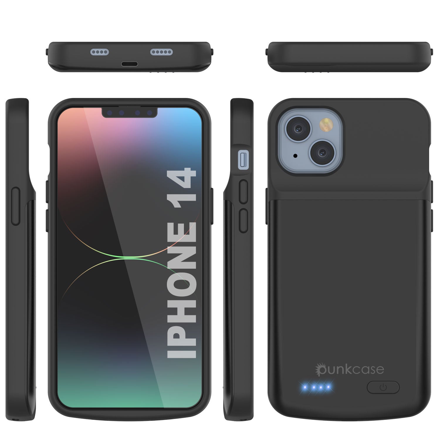 iPhone 14 Battery Case, PunkJuice 4800mAH Fast Charging Power Bank W/ Screen Protector | [Black]