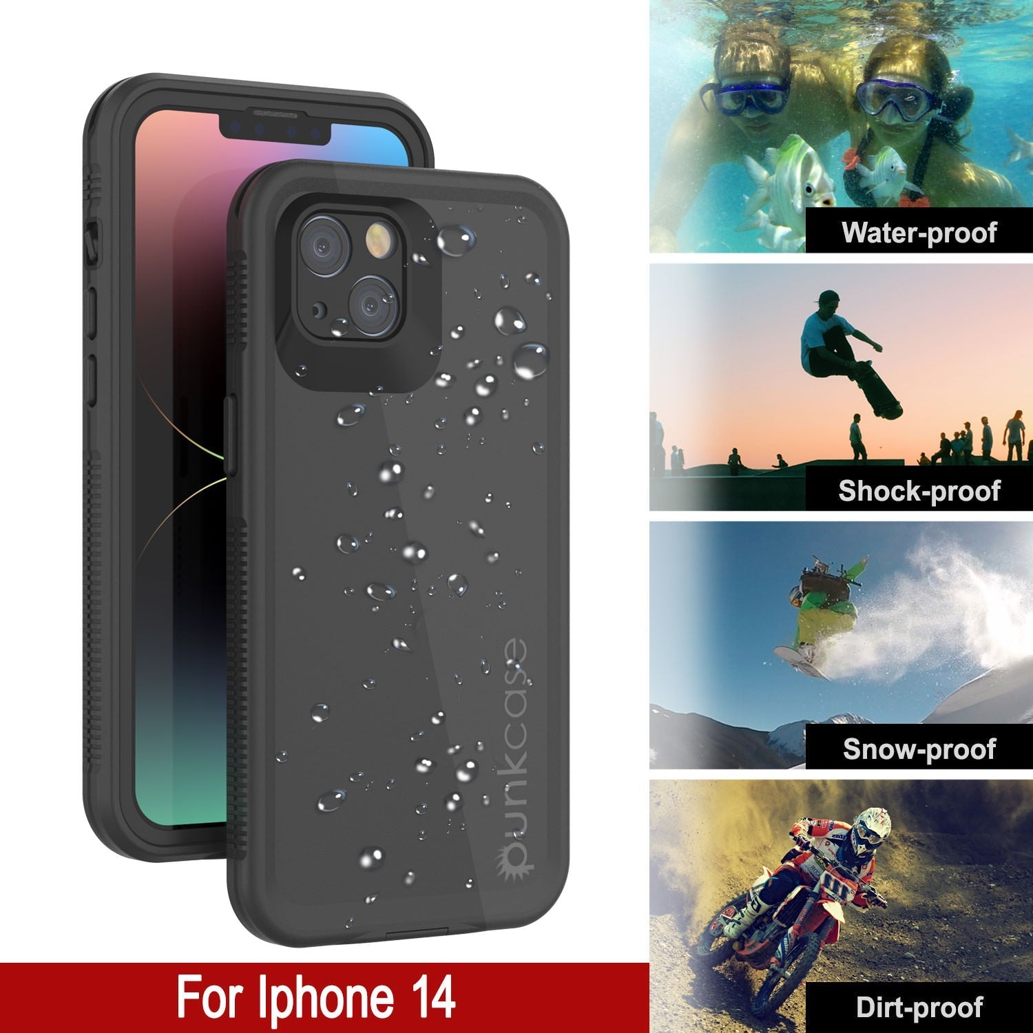 Punkcase iPhone 14 Waterproof Case [Aqua Series] Armor Cover [Black]