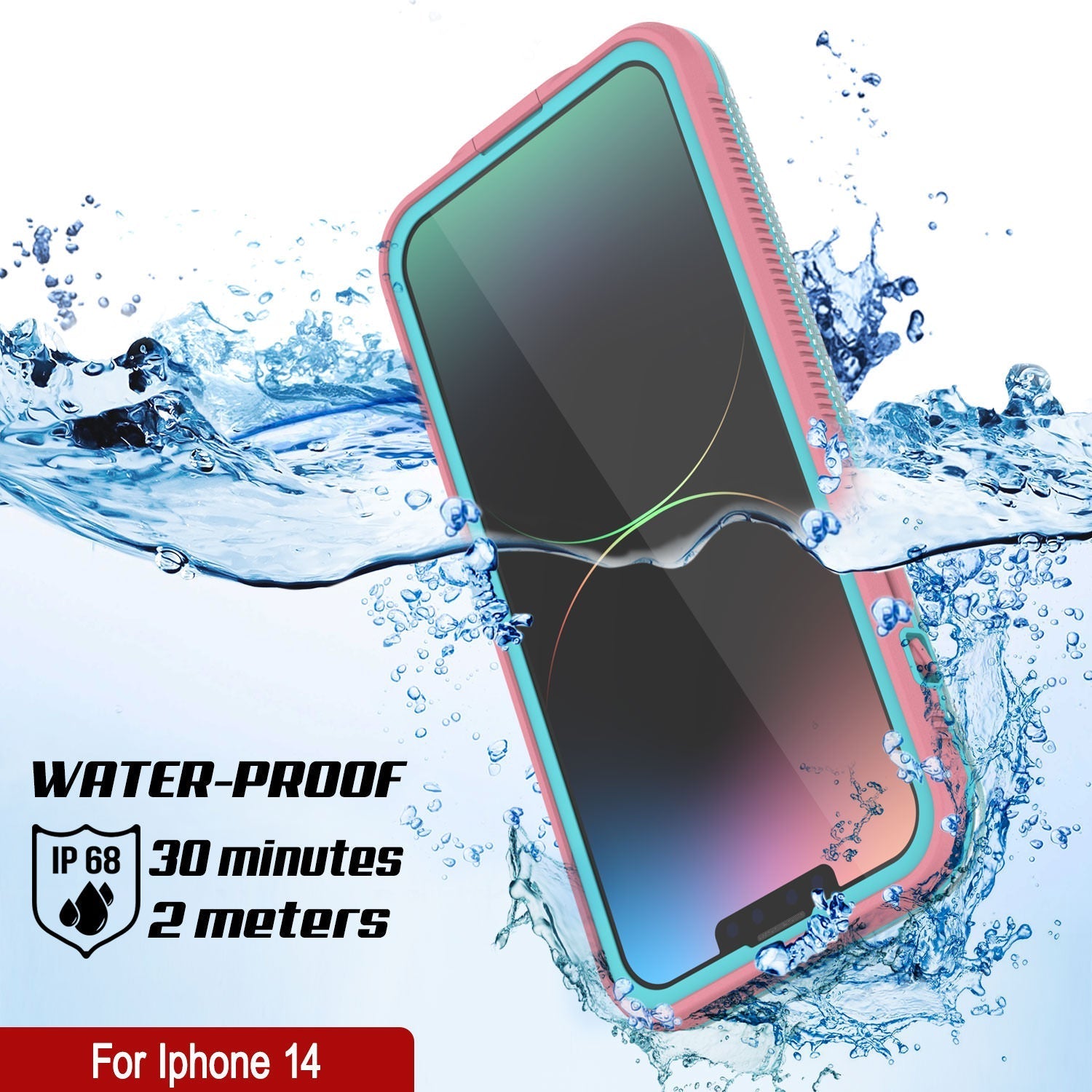 Punkcase iPhone 14 Waterproof Case [Aqua Series] Armor Cover [Clear Pink] [Clear Back]