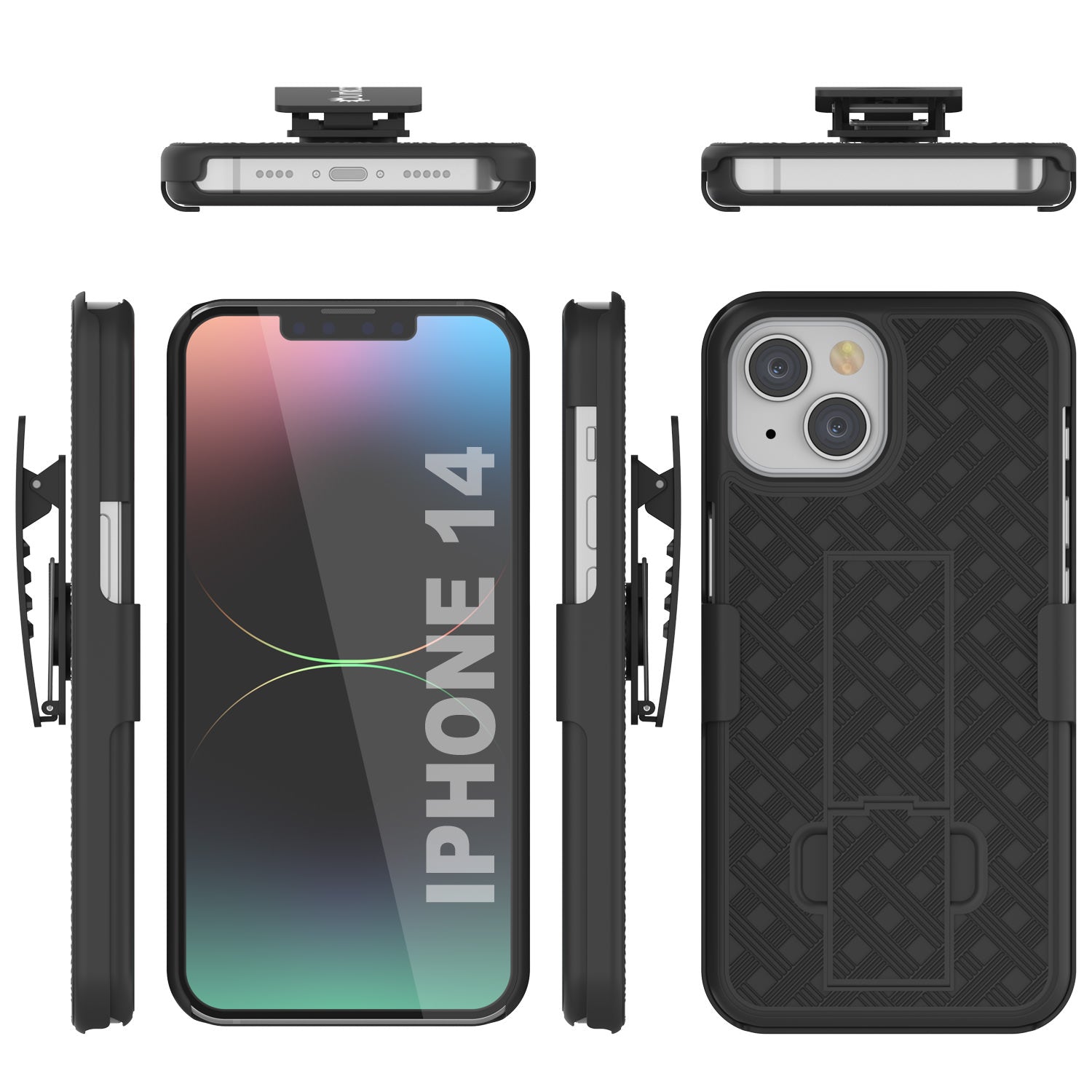 iPhone 15 Case With Tempered Glass Screen Protector, Holster Belt Clip & Built-In Kickstand [White]