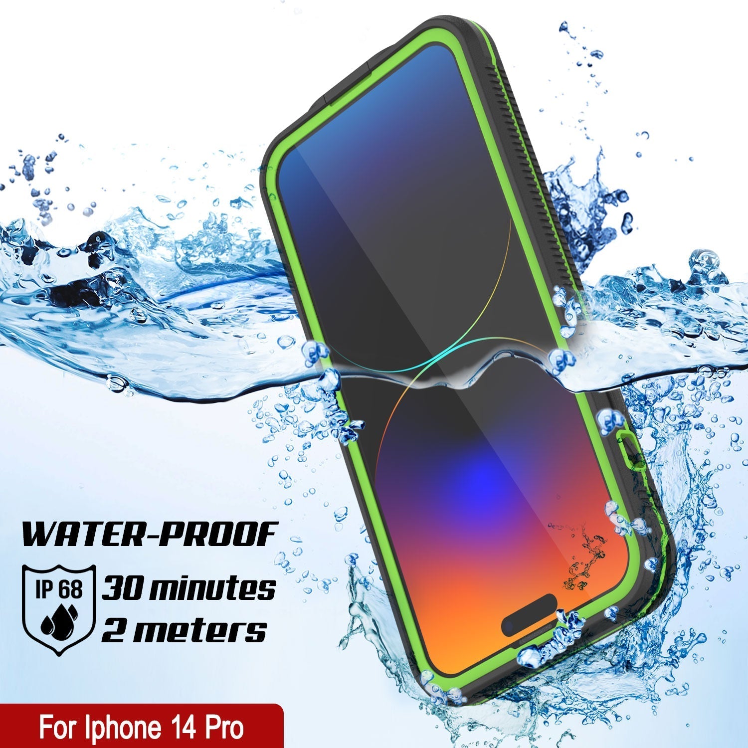 Punkcase iPhone 14 Pro Waterproof Case [Aqua Series] Armor Cover [Black-Green]