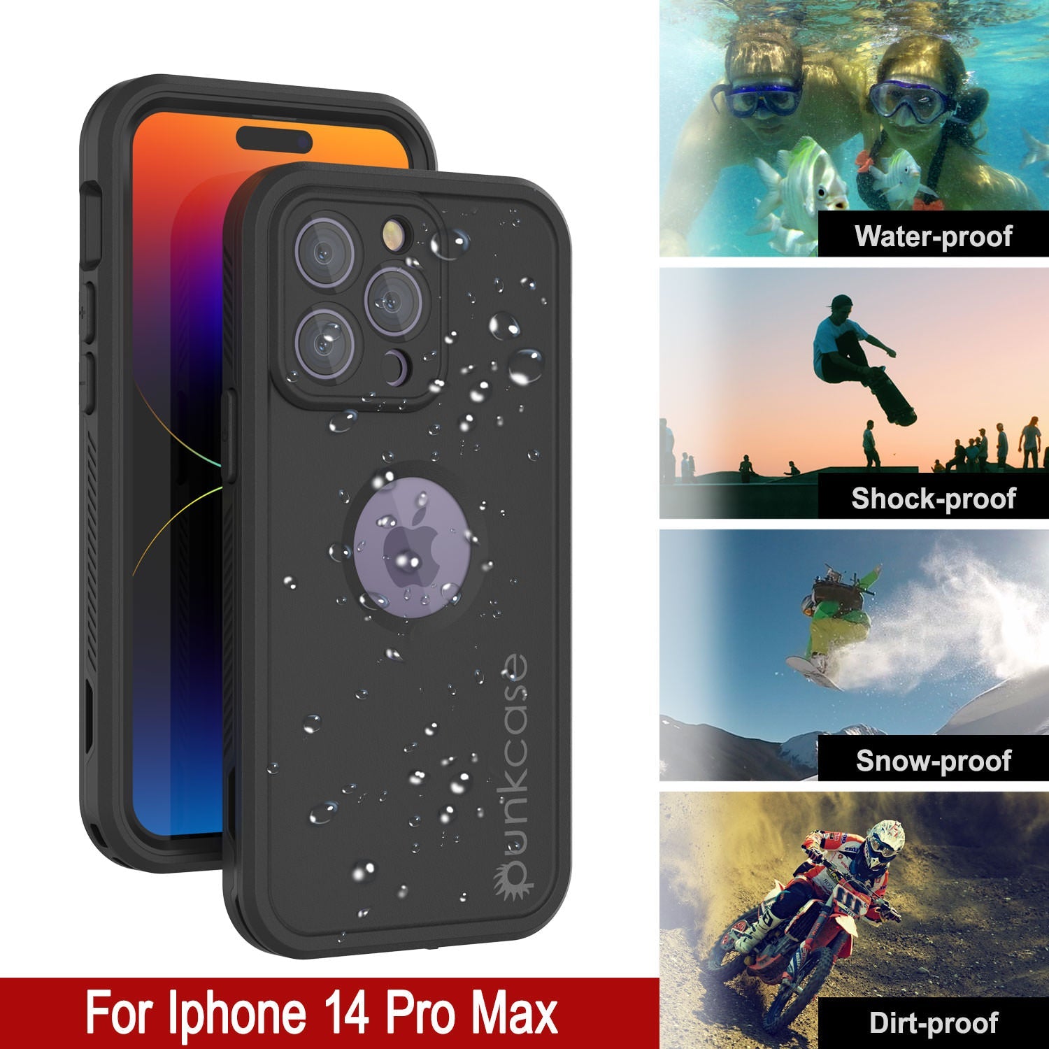 Punkcase iPhone 14 Pro Max Waterproof Case [Aqua Extreme Series] Armor Cover [Black]