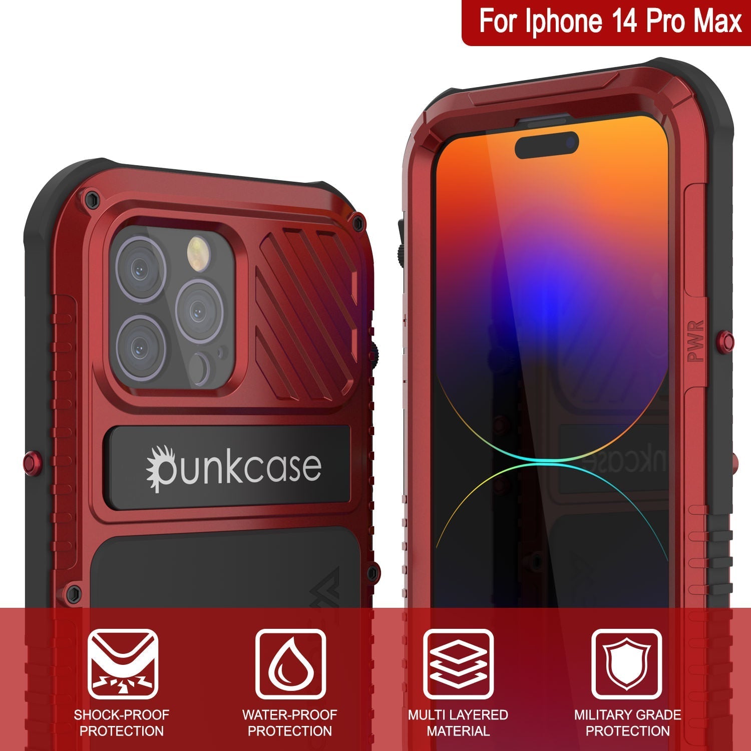 iPhone 14 Pro Max Metal Extreme 3.0 Case, Heavy Duty Military Grade Armor Cover [shock proof] Waterproof Aluminum Case [Red]