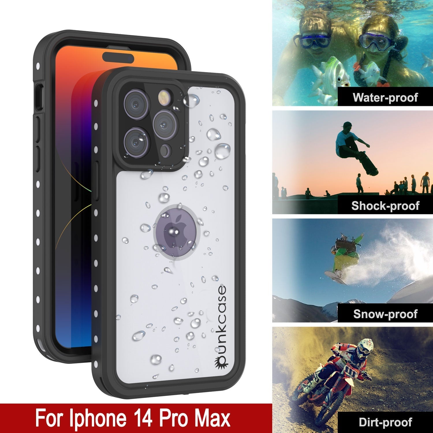 iPhone 14 Pro Max Waterproof IP68 Case, Punkcase [White] [StudStar Series] [Slim Fit] [Dirtproof]