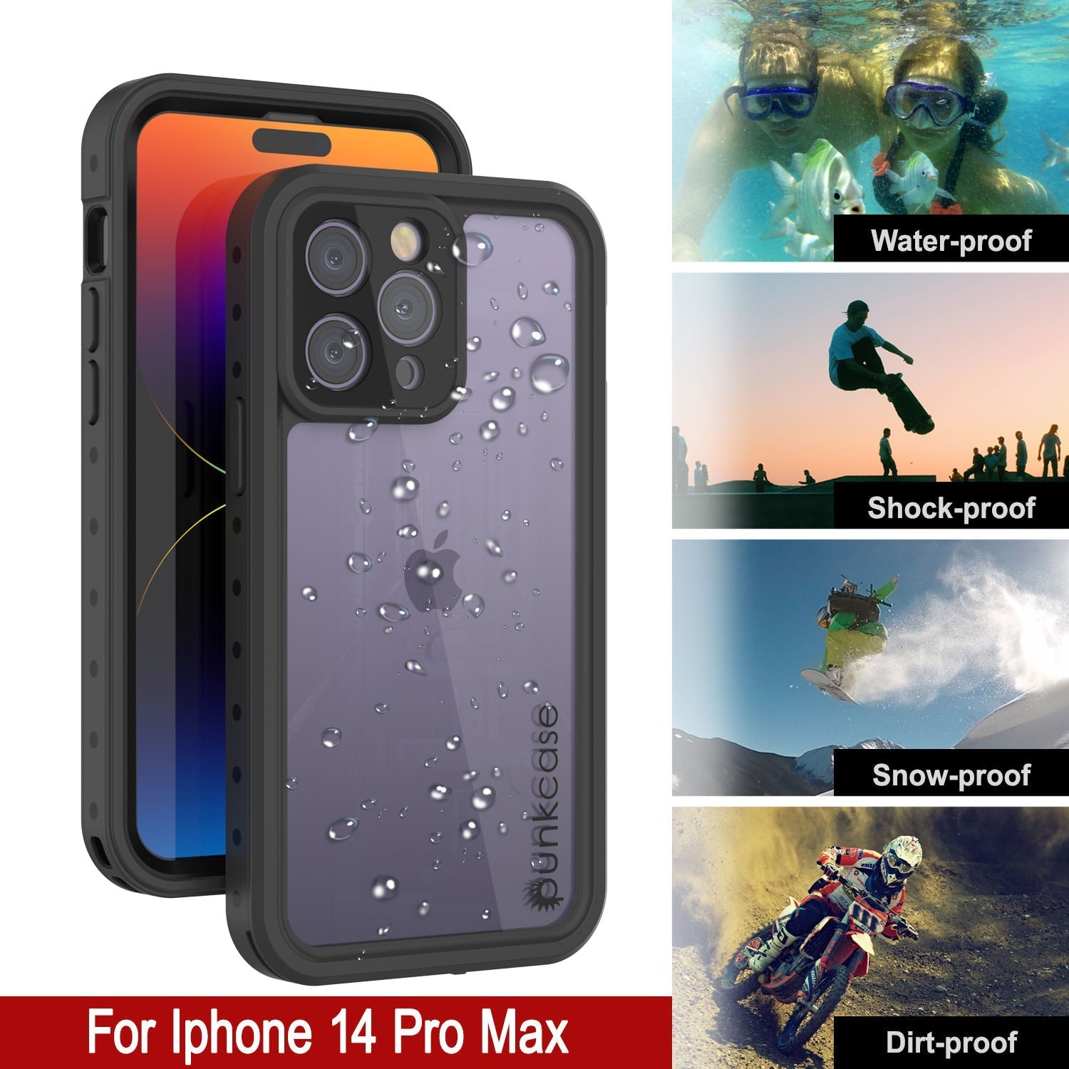 iPhone 14 Pro Max Waterproof IP68 Case, Punkcase [Clear] [StudStar Series] [Slim Fit] [Dirtproof]