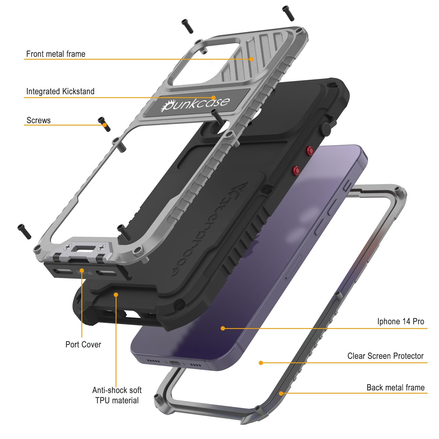 iPhone 14 Pro Metal Extreme 3.0 Case, Heavy Duty Military Grade Armor Cover [shock proof] Waterproof Aluminum Case [Silver]