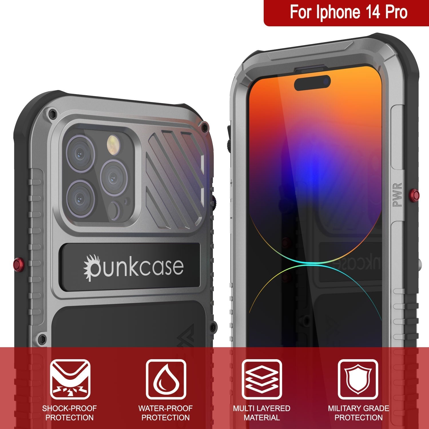 iPhone 14 Pro Metal Extreme 3.0 Case, Heavy Duty Military Grade Armor Cover [shock proof] Waterproof Aluminum Case [Silver]