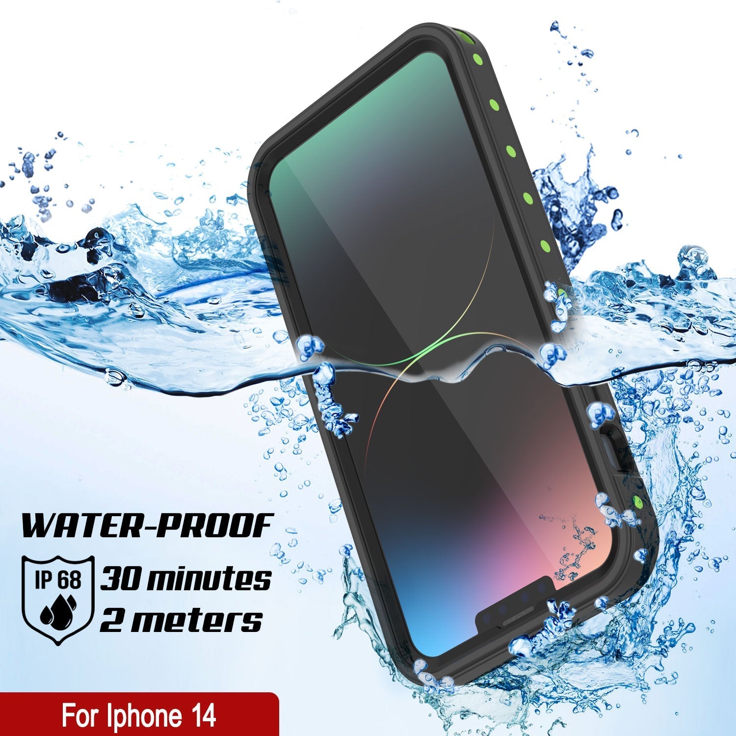 iPhone 14 Waterproof IP68 Case, Punkcase [Light green] [StudStar Series] [Slim Fit] [Dirtproof]