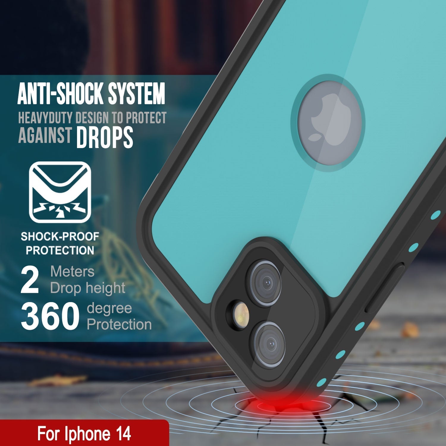 iPhone 14 Waterproof IP68 Case, Punkcase [Teal] [StudStar Series] [Slim Fit]