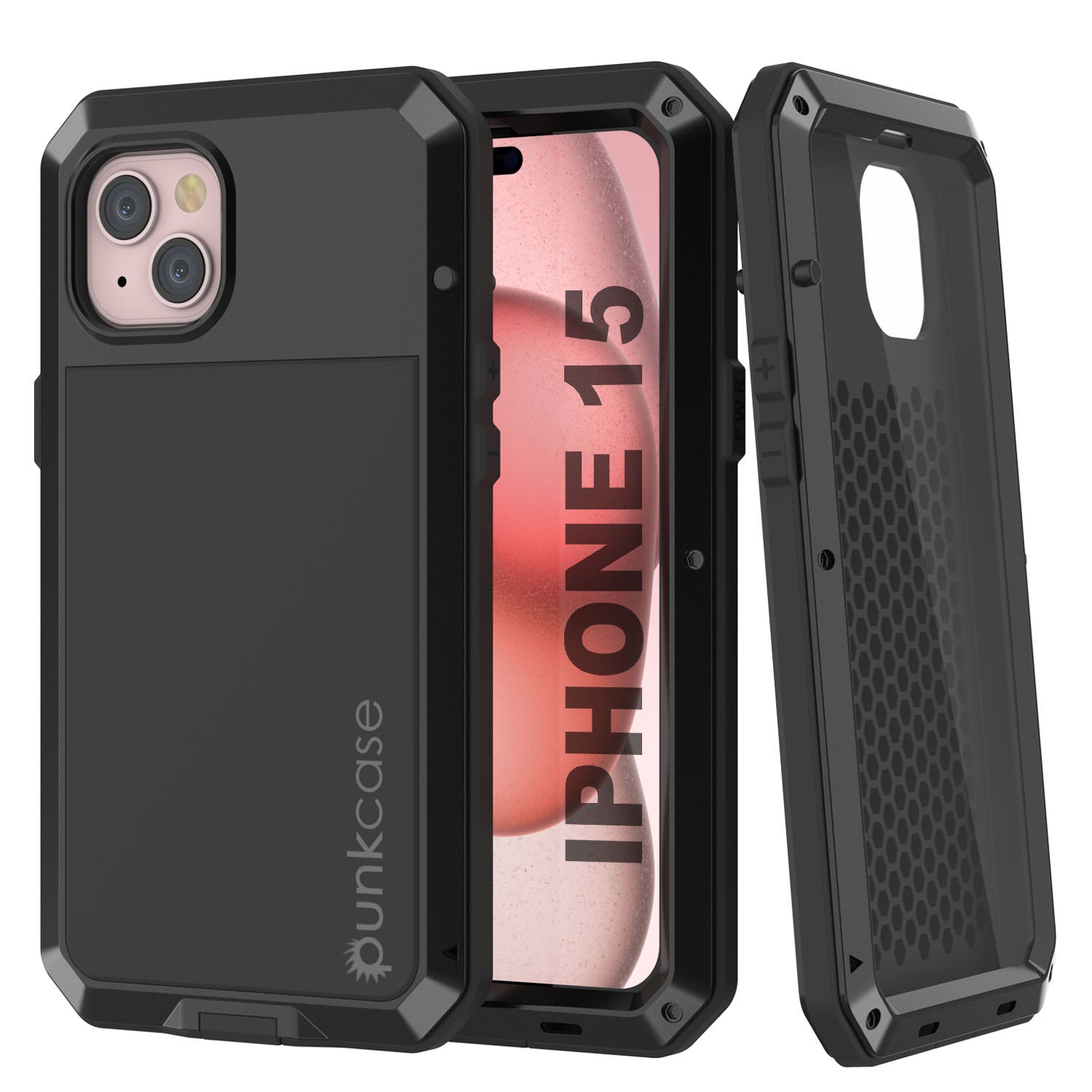 iPhone 15 Metal Case, Heavy Duty Military Grade Armor Cover [shock proof] Full Body Hard [Black]