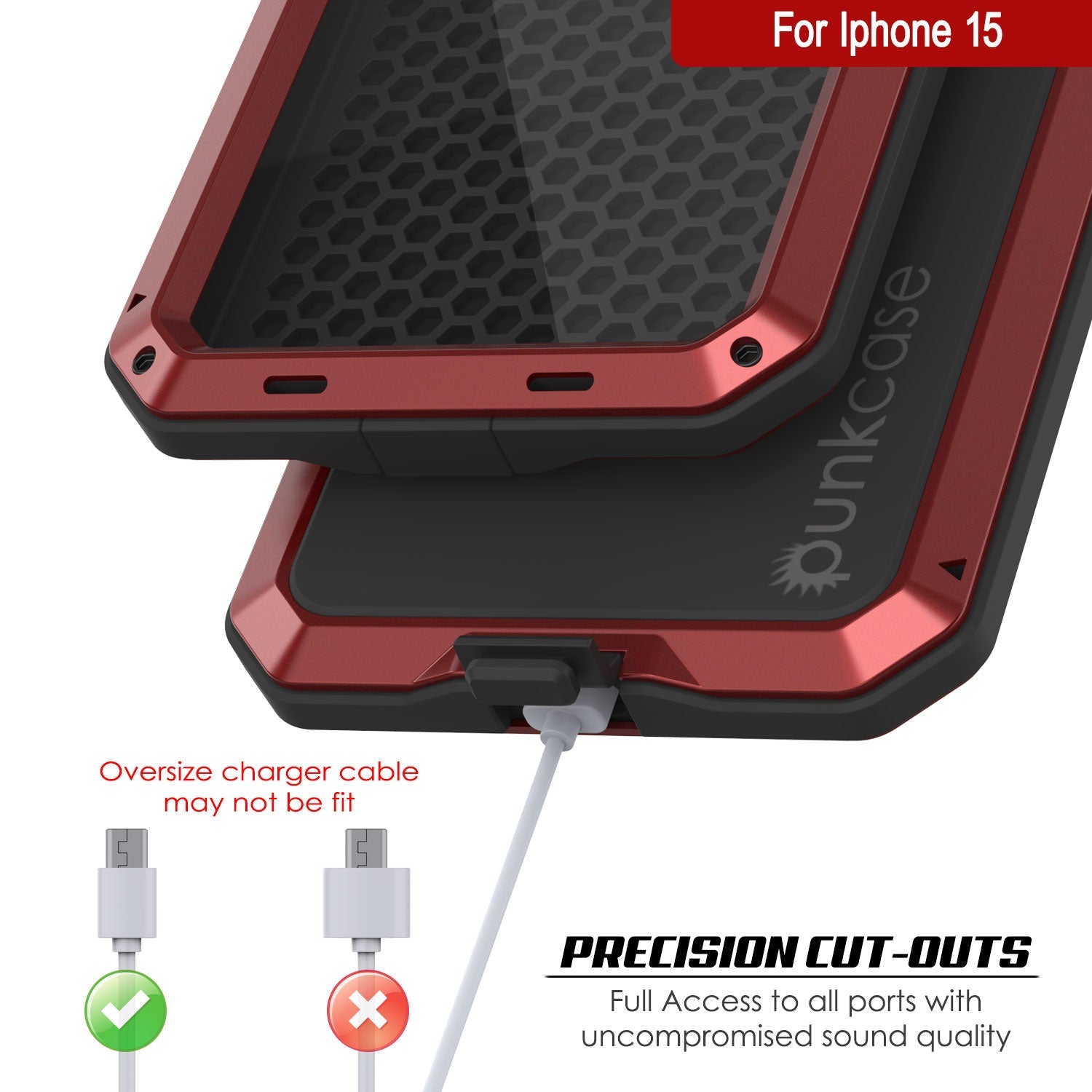 iPhone 15 Metal Case, Heavy Duty Military Grade Armor Cover [shock proof] Full Body Hard [Red]