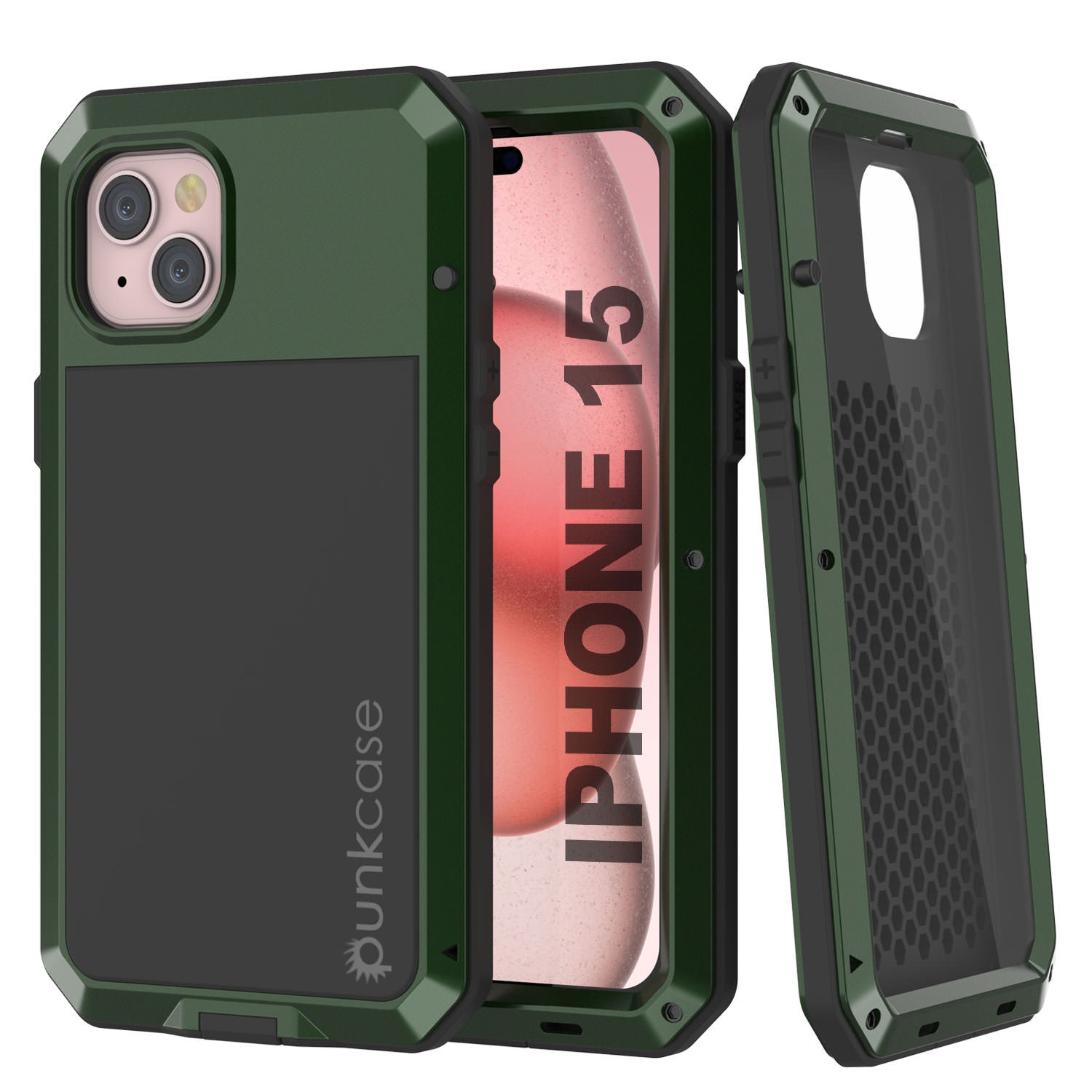 iPhone 15 Metal Case, Heavy Duty Military Grade Armor Cover [shock proof] Full Body Hard [Dark Green]