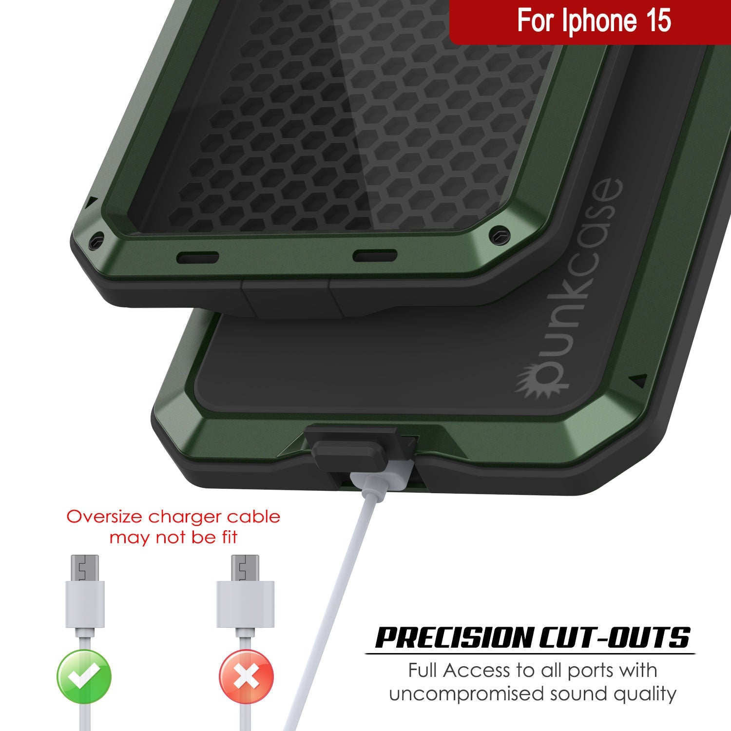 iPhone 15 Metal Case, Heavy Duty Military Grade Armor Cover [shock proof] Full Body Hard [Dark Green]