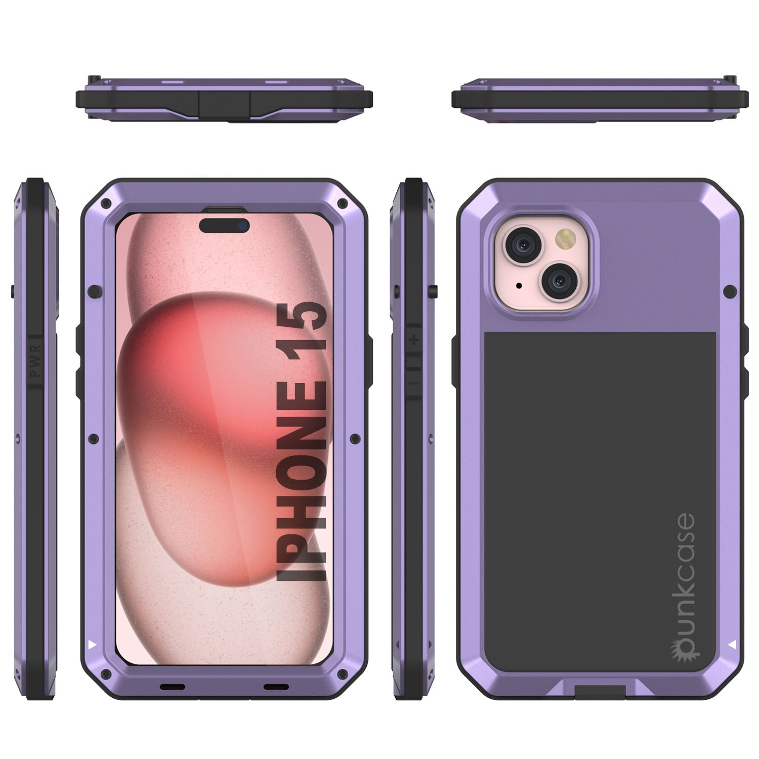 iPhone 15 Metal Case, Heavy Duty Military Grade Armor Cover [shock proof] Full Body Hard [Purple]