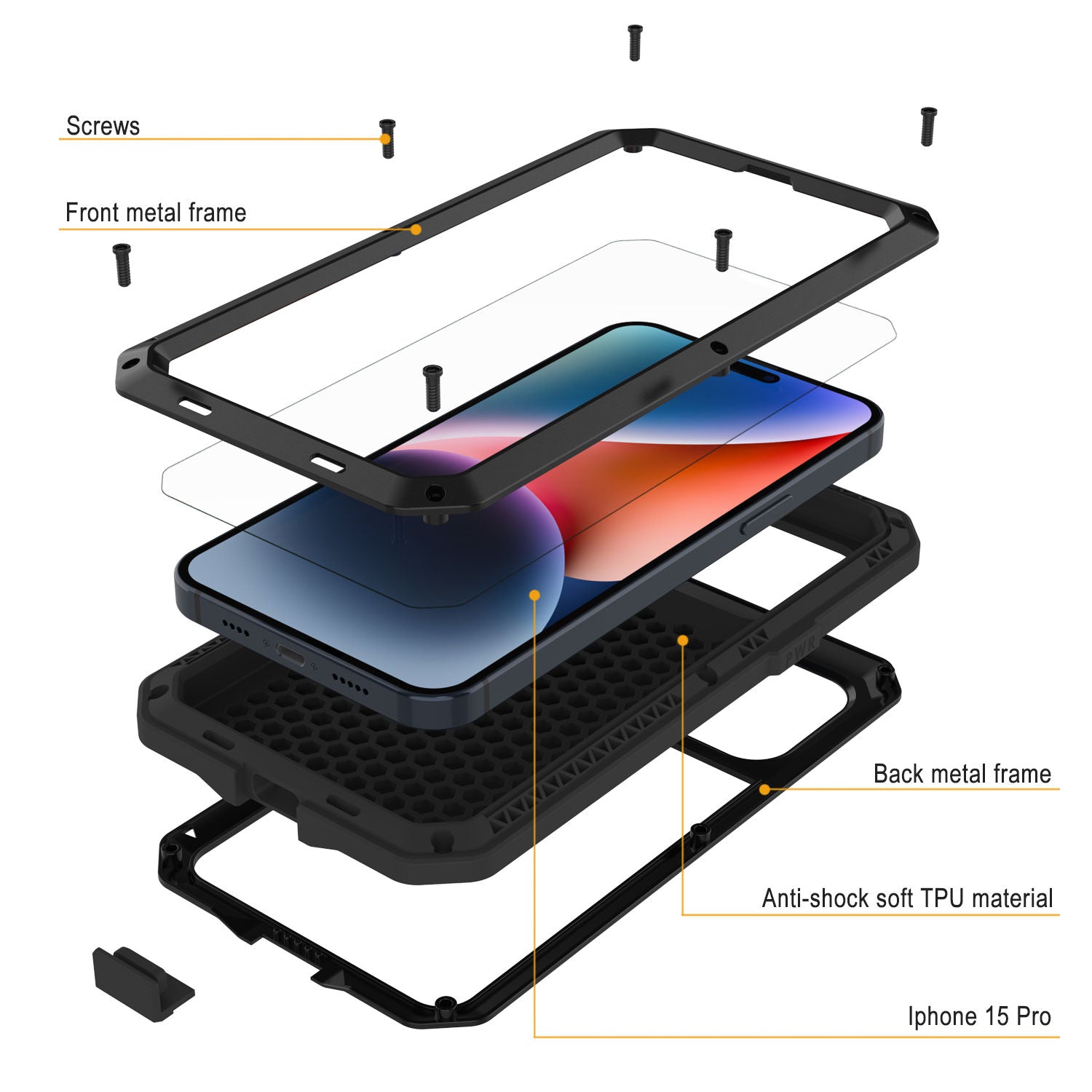 iPhone 15 Pro Metal Case, Heavy Duty Military Grade Armor Cover [shock proof] Full Body Hard [Black]