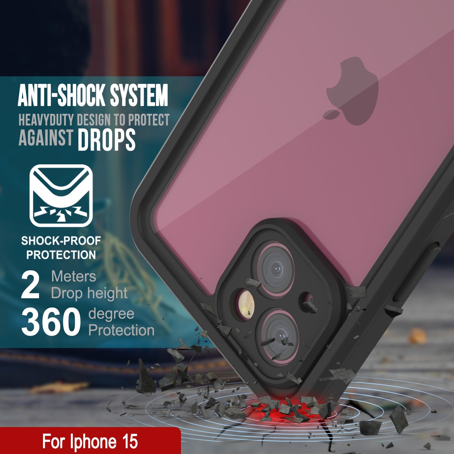 iPhone 15  Waterproof Case, Punkcase [Extreme Series] Armor Cover W/ Built In Screen Protector [Red]