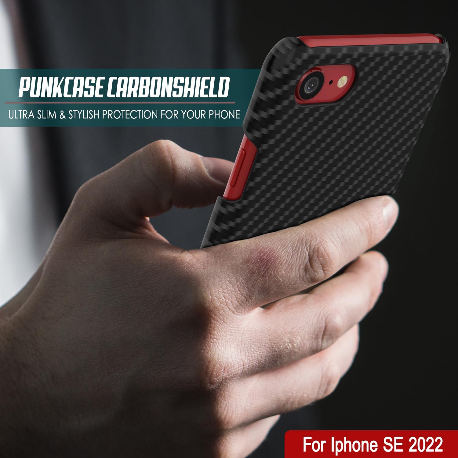 iPhone SE 2022 (4.7") Case, Punkcase CarbonShield Jet Black with 0.3mm Tempered Glass