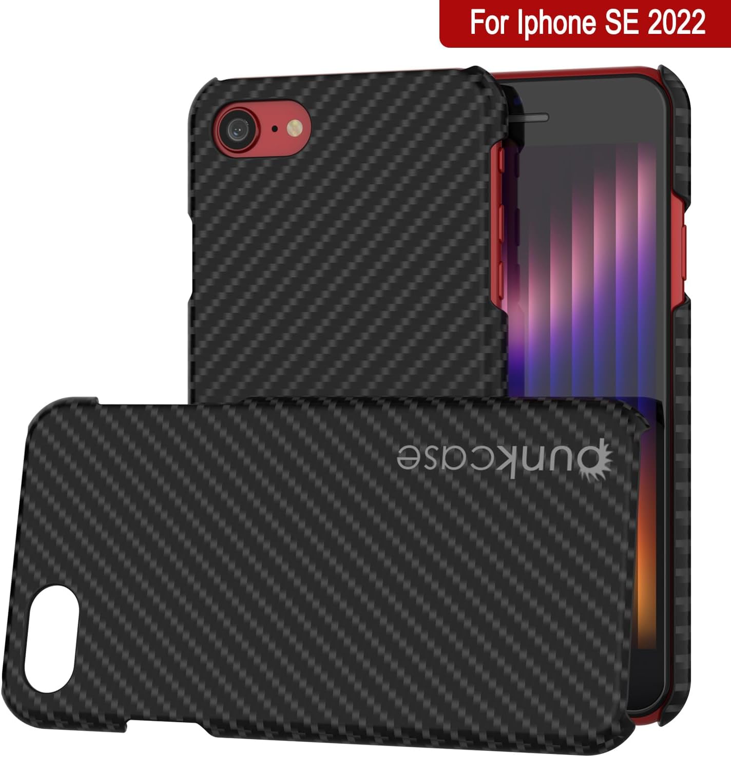 iPhone SE 2022 (4.7") Case, Punkcase CarbonShield Jet Black with 0.3mm Tempered Glass