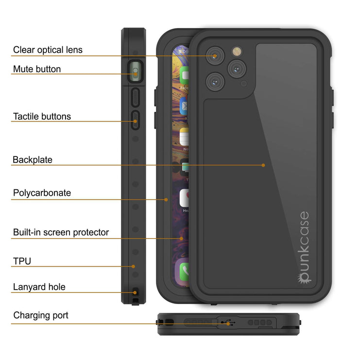iPhone 11 Pro Max Waterproof IP68 Case, Punkcase [Black] [StudStar Series] [Slim Fit] (Color in image: light blue)