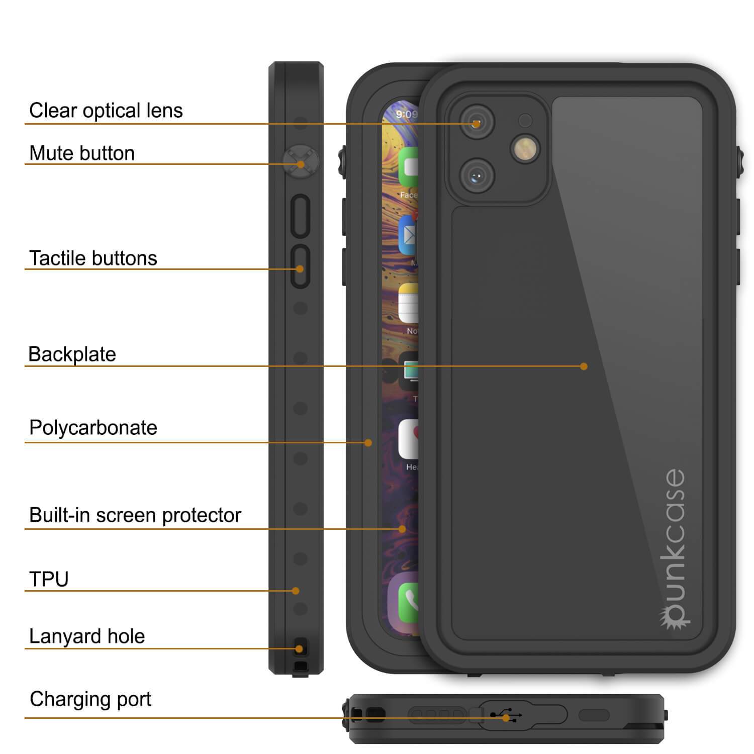 iPhone 11 Waterproof IP68 Case, Punkcase [Clear] [StudStar Series] [Slim Fit] [Dirtproof] (Color in image: red)