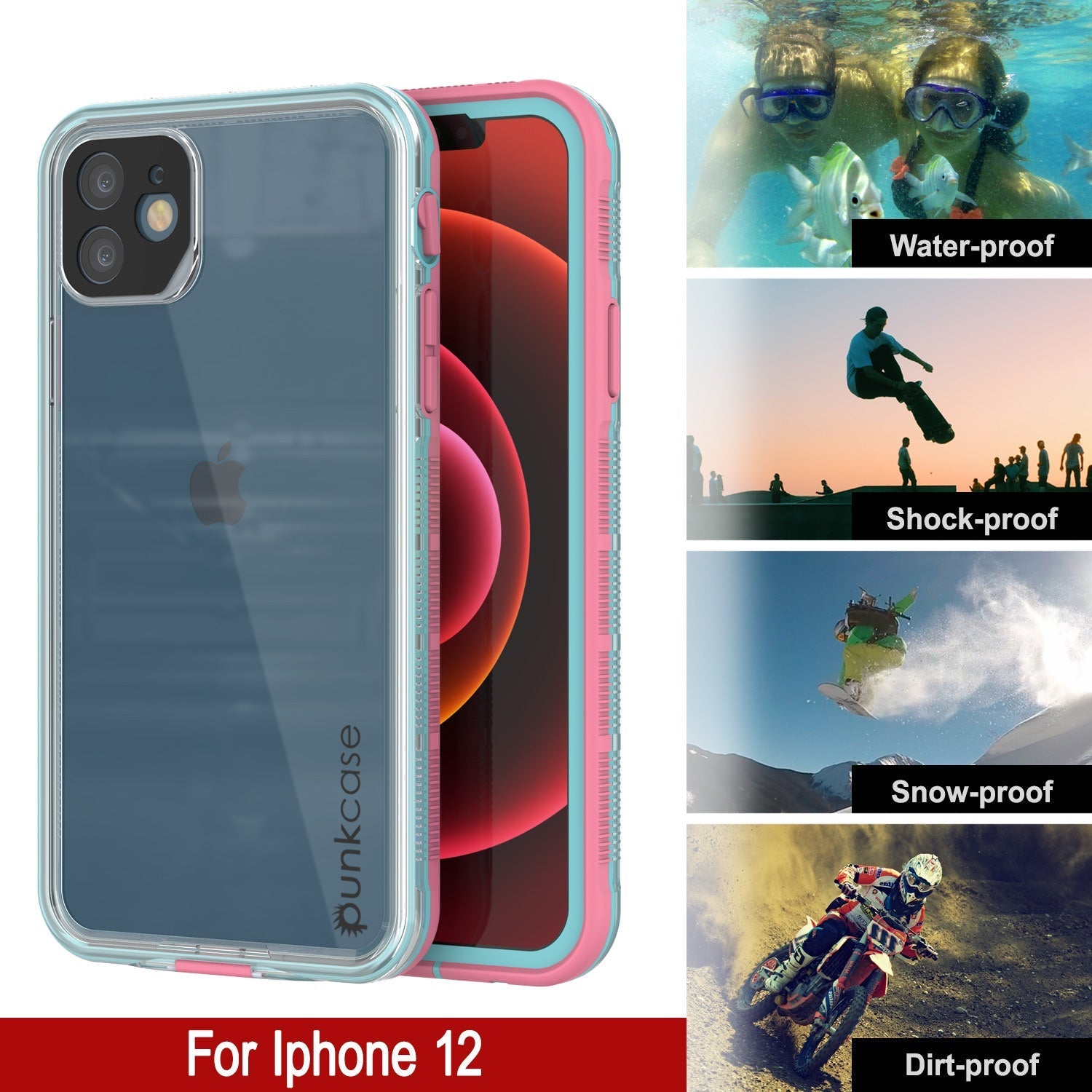 Punkcase iPhone 13 Waterproof Case [Aqua Series] Armor Cover [Clear Pink] [Clear Back]