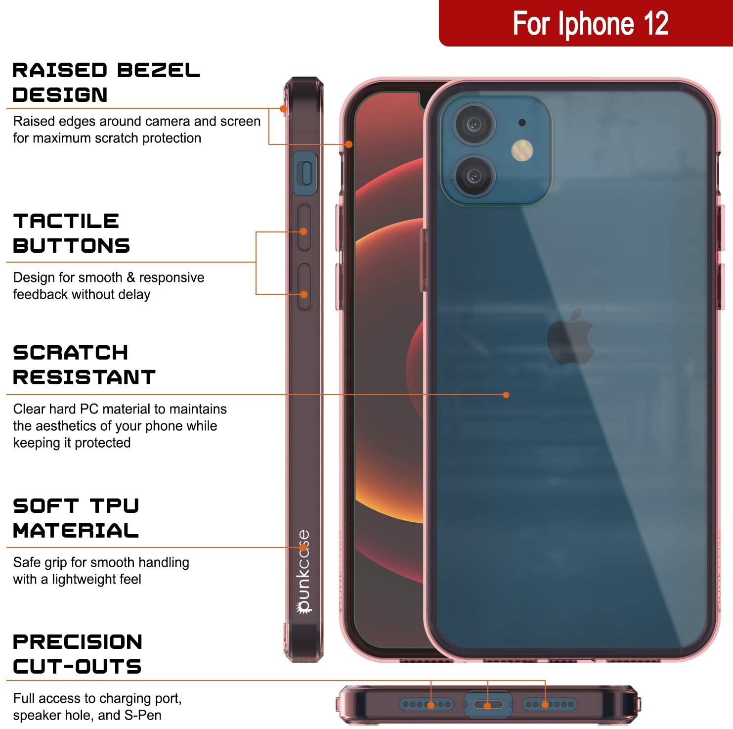 iPhone 12 Case Punkcase® LUCID 2.0 Crystal Pink Series w/ PUNK SHIELD Screen Protector | Ultra Fit (Color in image: black)