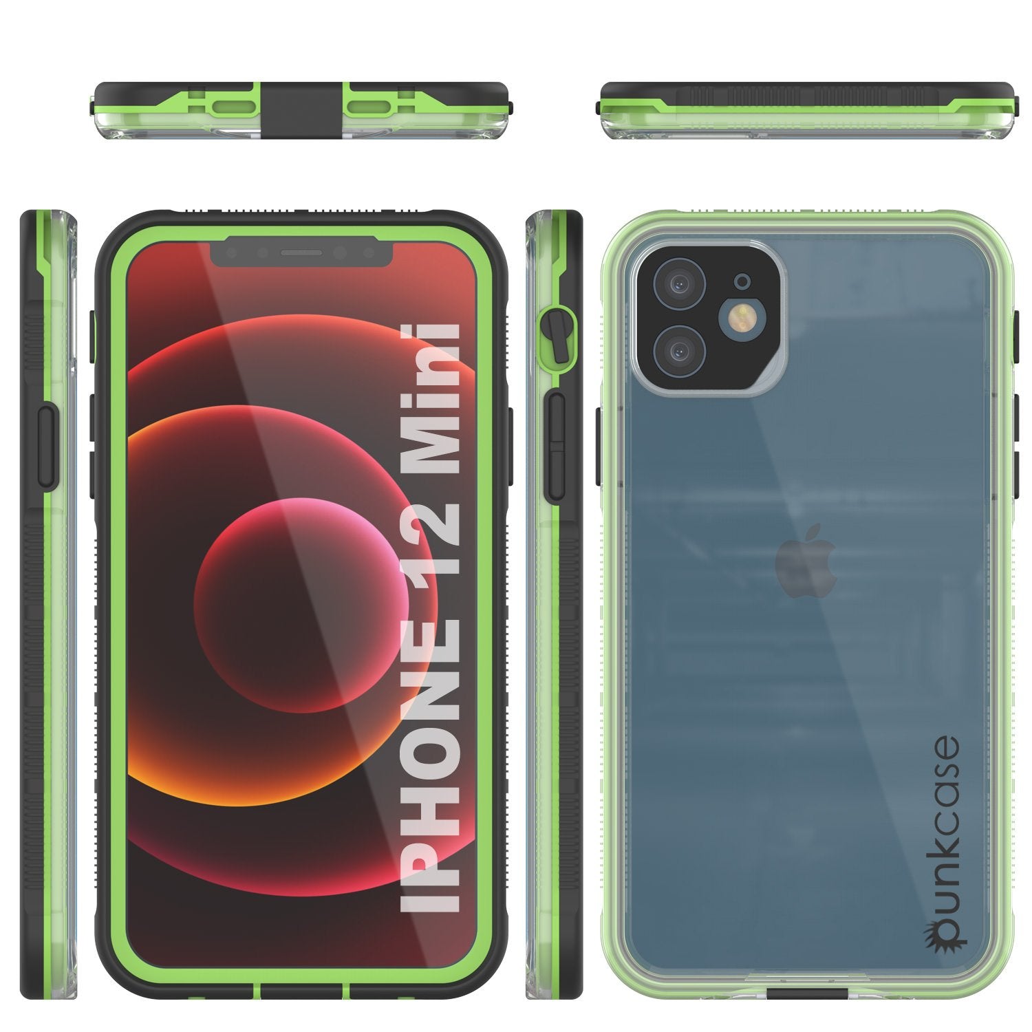 Punkcase iPhone 12 Mini Waterproof Case [Aqua Series] Armor Cover [Clear Black] [Clear Back]