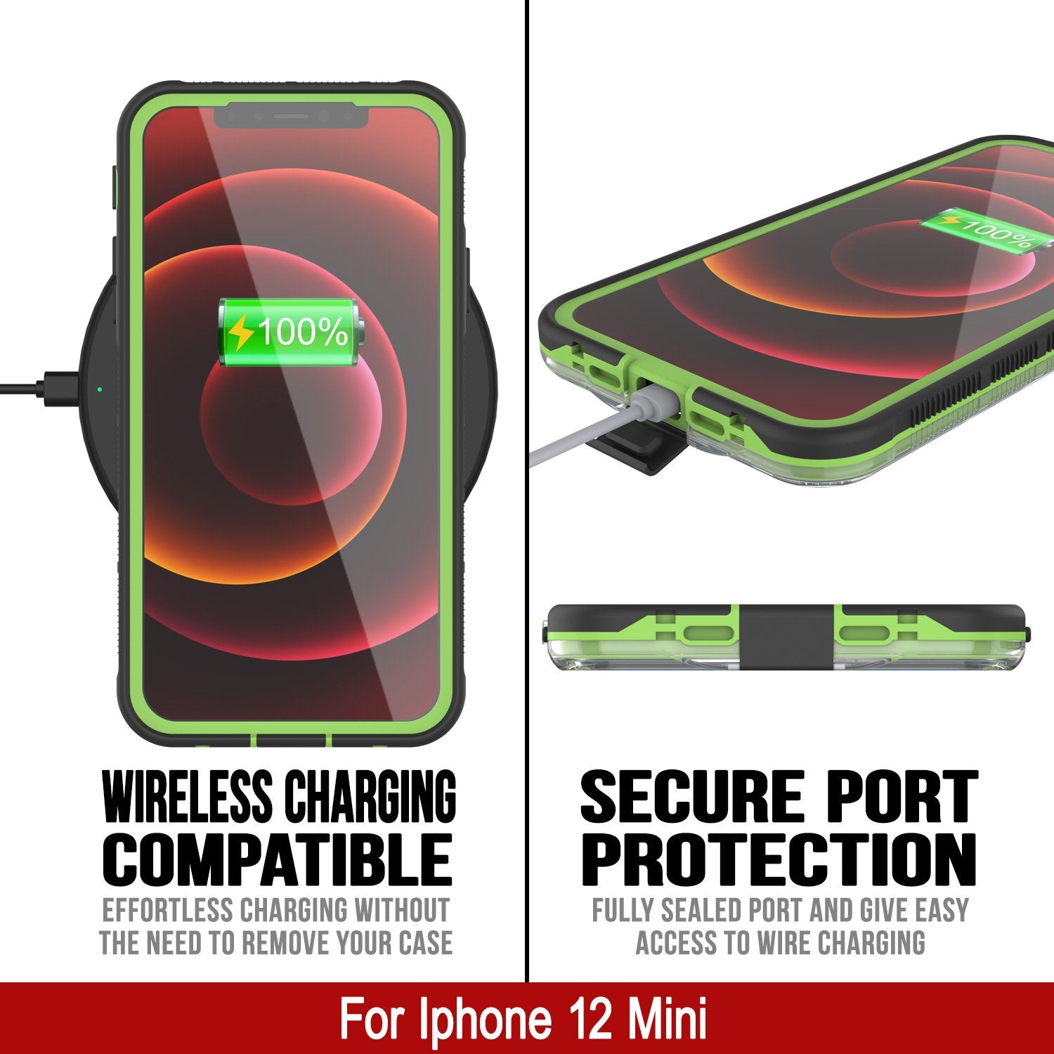 Punkcase iPhone 12 Mini Waterproof Case [Aqua Series] Armor Cover [Clear Black] [Clear Back]