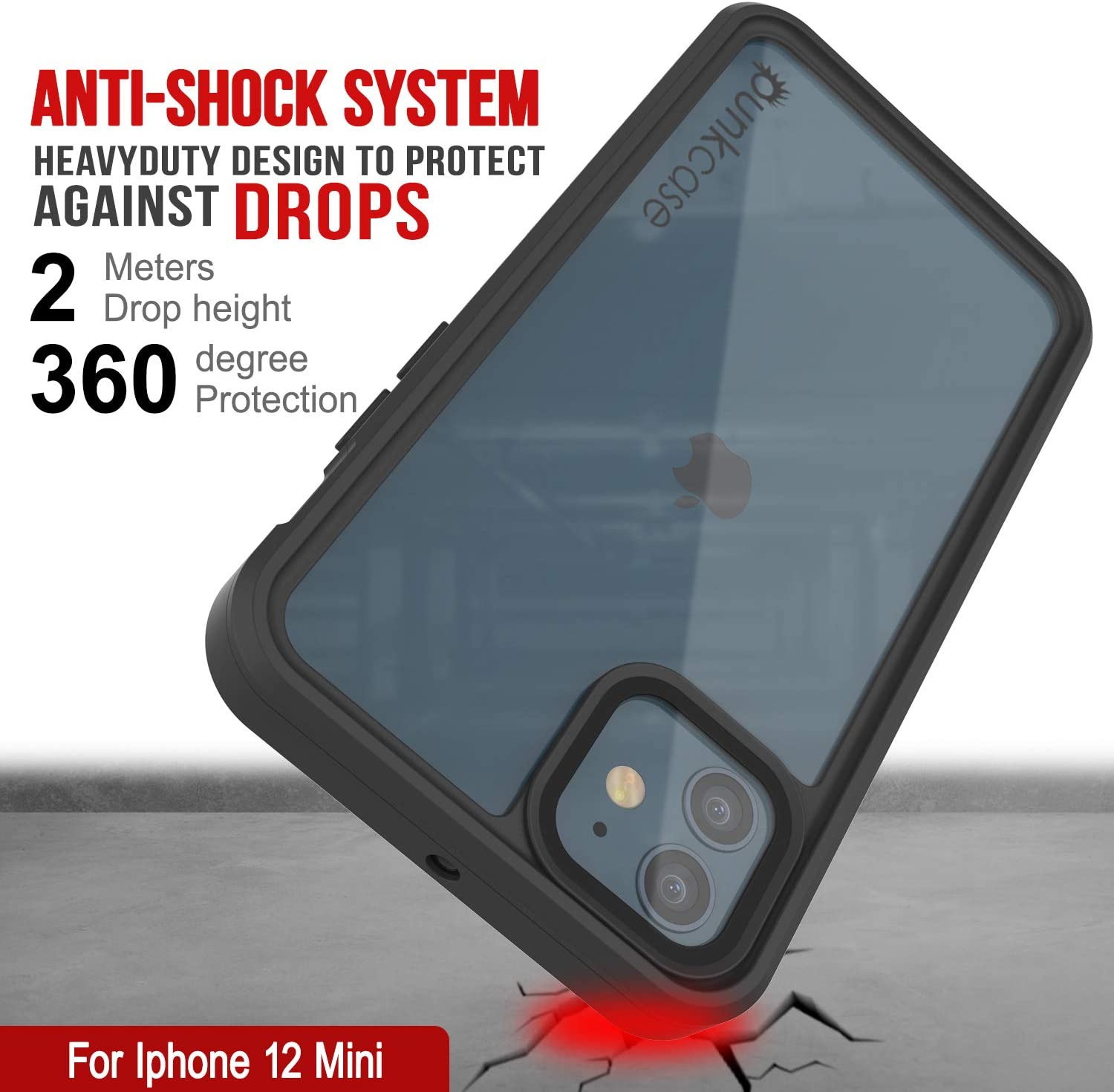 iPhone 12 Mini Waterproof Case, Punkcase [Extreme Series] Armor Cover W/ Built In Screen Protector [Red] (Color in image: White)