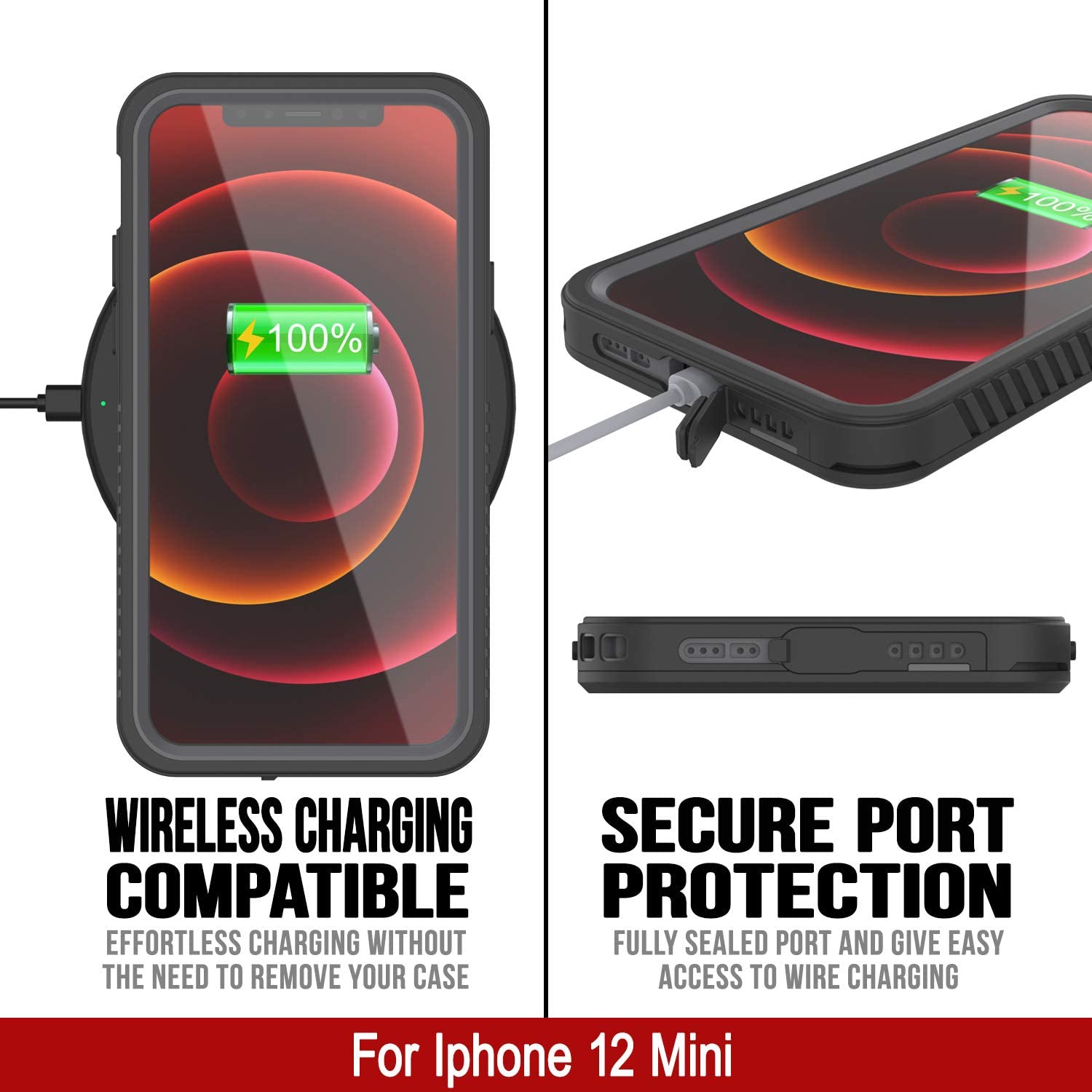 iPhone 12 Mini Waterproof Case, Punkcase [Extreme Series] Armor Cover W/ Built In Screen Protector [Red] (Color in image: Teal)