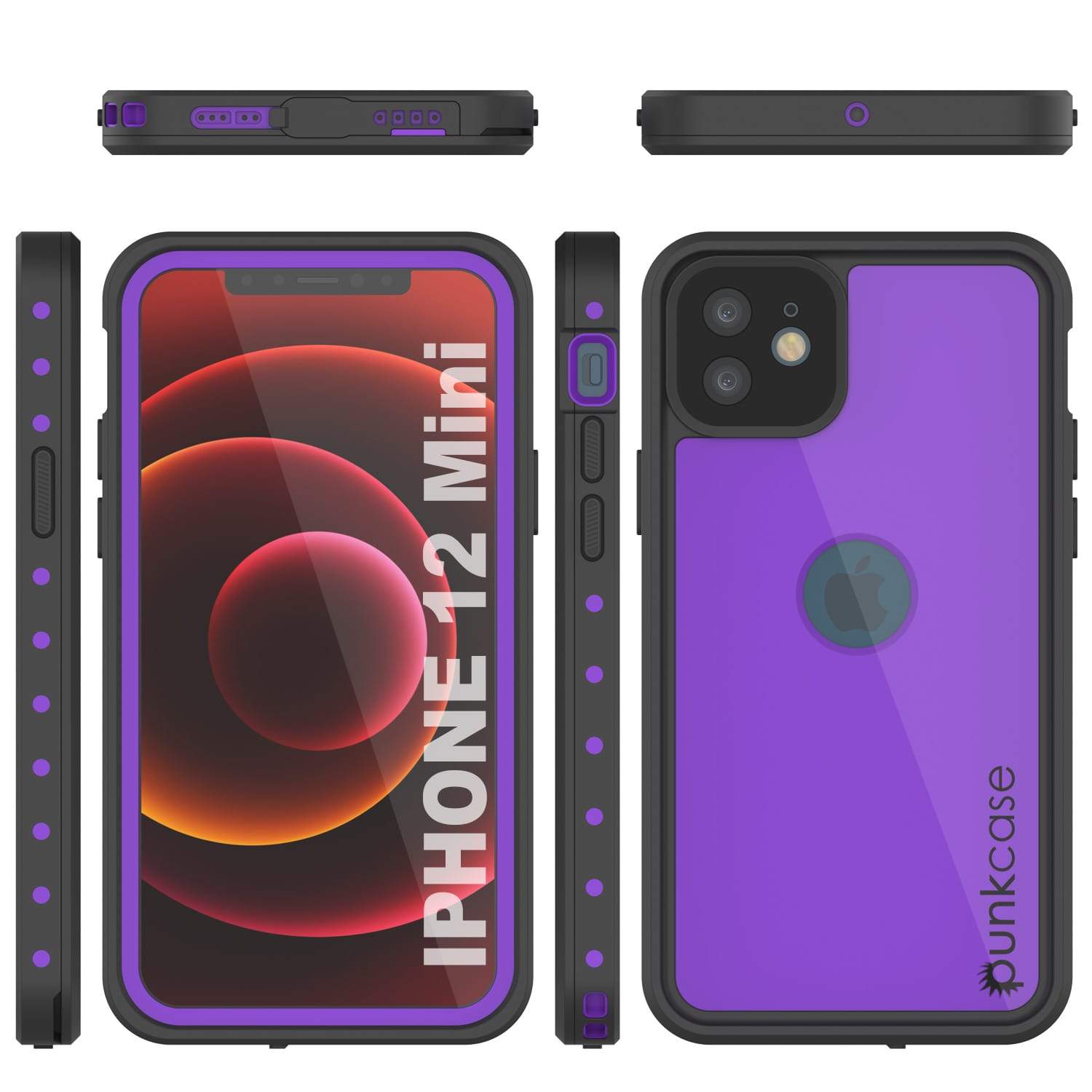 iPhone 12 Mini Waterproof IP68 Case, Punkcase [Purple] [StudStar Series] [Slim Fit] [Dirtproof] (Color in image: Black)