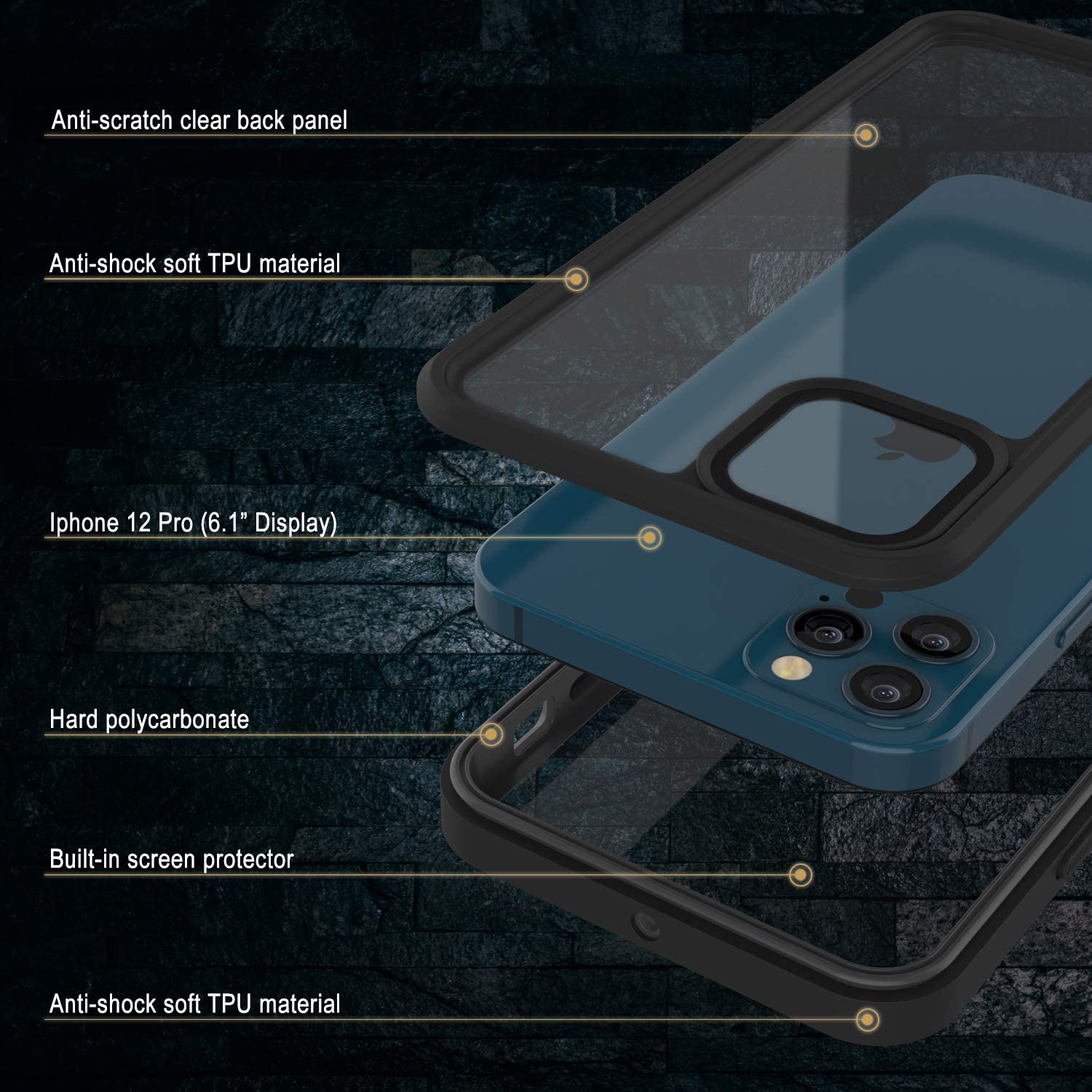 iPhone 12 Pro Waterproof Case, Punkcase [Extreme Series] Armor Cover W/ Built In Screen Protector [Teal] (Color in image: Black)