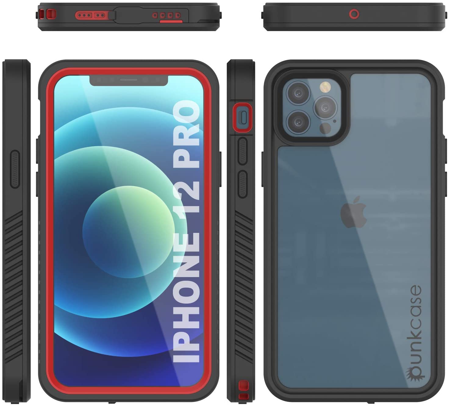 iPhone 12 Pro Waterproof Case, Punkcase [Extreme Series] Armor Cover W/ Built In Screen Protector [Red] (Color in image: Teal)