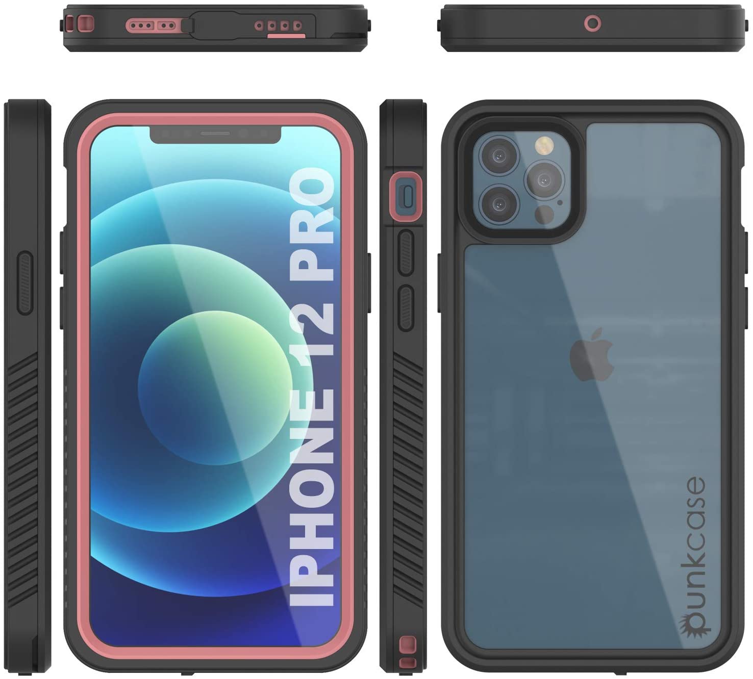 iPhone 12 Pro Waterproof Case, Punkcase [Extreme Series] Armor Cover W/ Built In Screen Protector [Pink] (Color in image: Red)