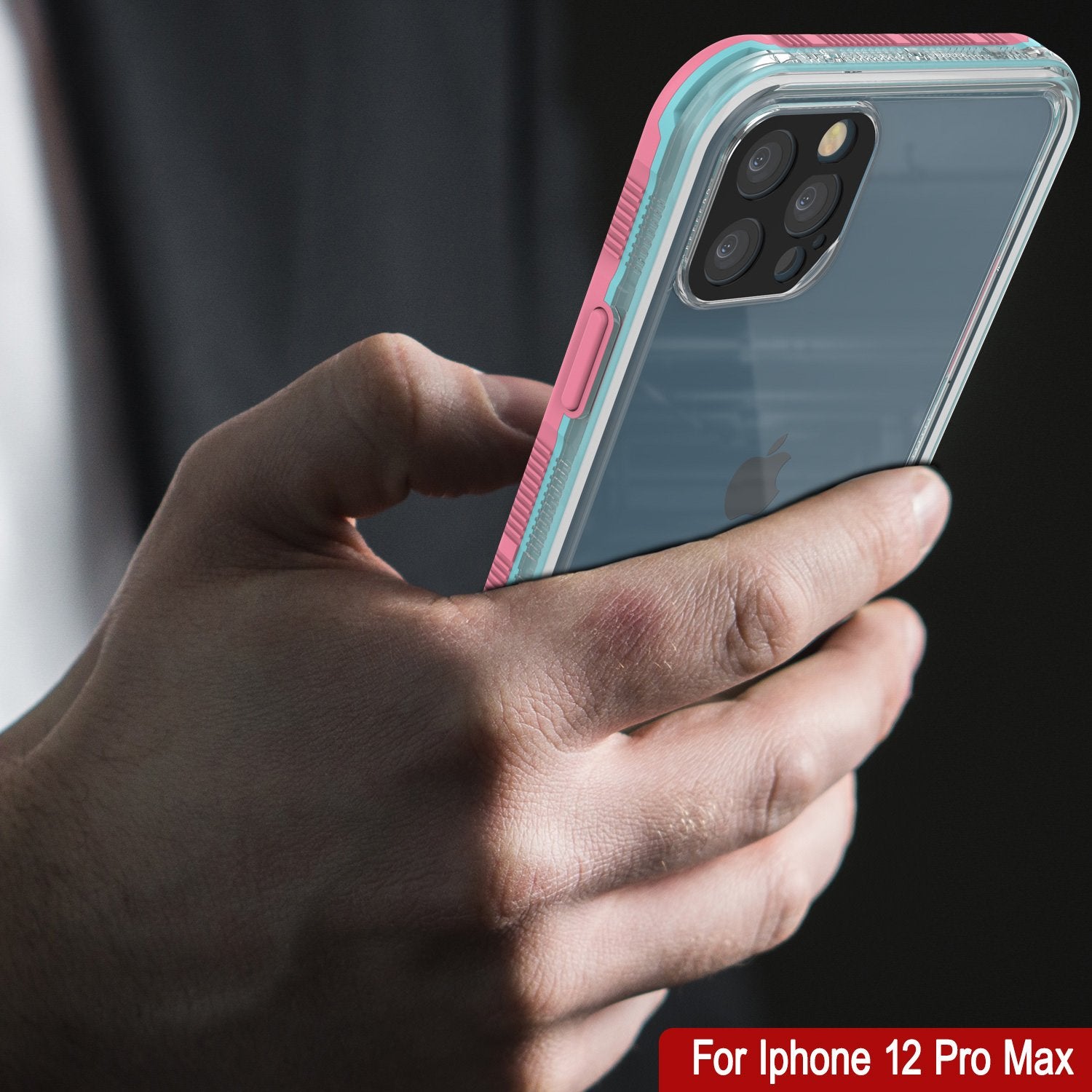 Punkcase iPhone 12 Pro Max Waterproof Case [Aqua Series] Armor Cover [Clear Pink] [Clear Back]