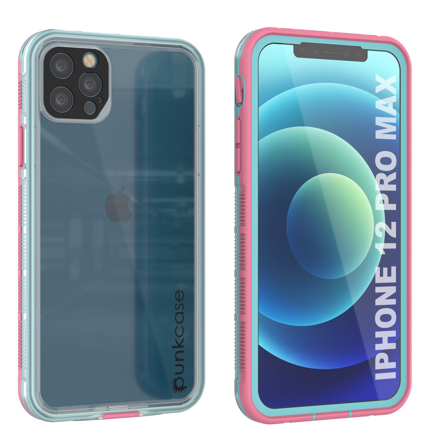 Punkcase iPhone 12 Pro Max Waterproof Case [Aqua Series] Armor Cover [Clear Pink] [Clear Back]
