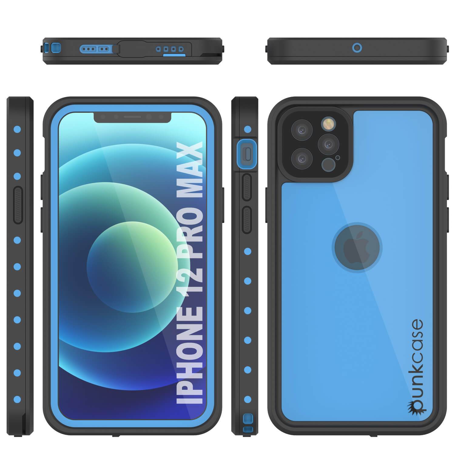 iPhone 12 Pro Max Waterproof IP68 Case, Punkcase [Light blue] [StudStar Series] [Slim Fit] [Dirtproof] (Color in image: Clear)