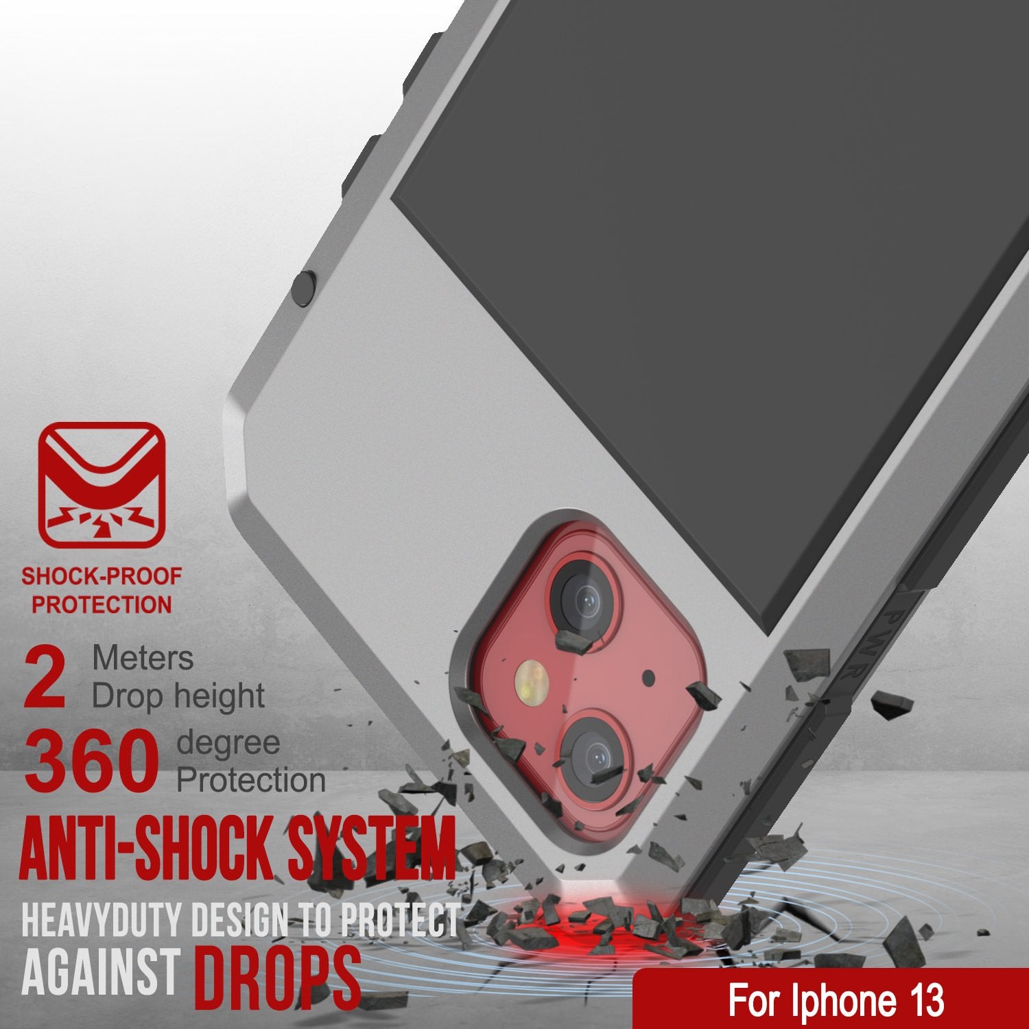 iPhone 13 Metal Case, Heavy Duty Military Grade Armor Cover [shock proof] Full Body Hard [Silver]