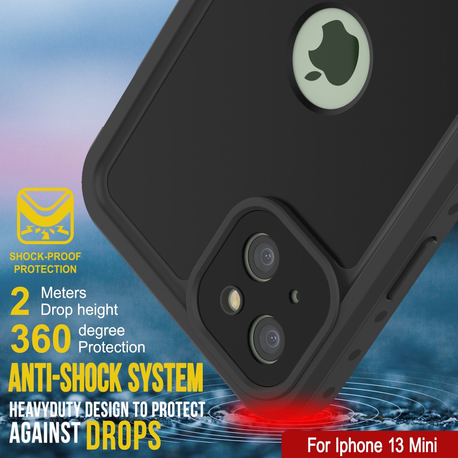 iPhone 13 Mini Waterproof IP68 Case, Punkcase [Black] [StudStar Series] [Slim Fit]