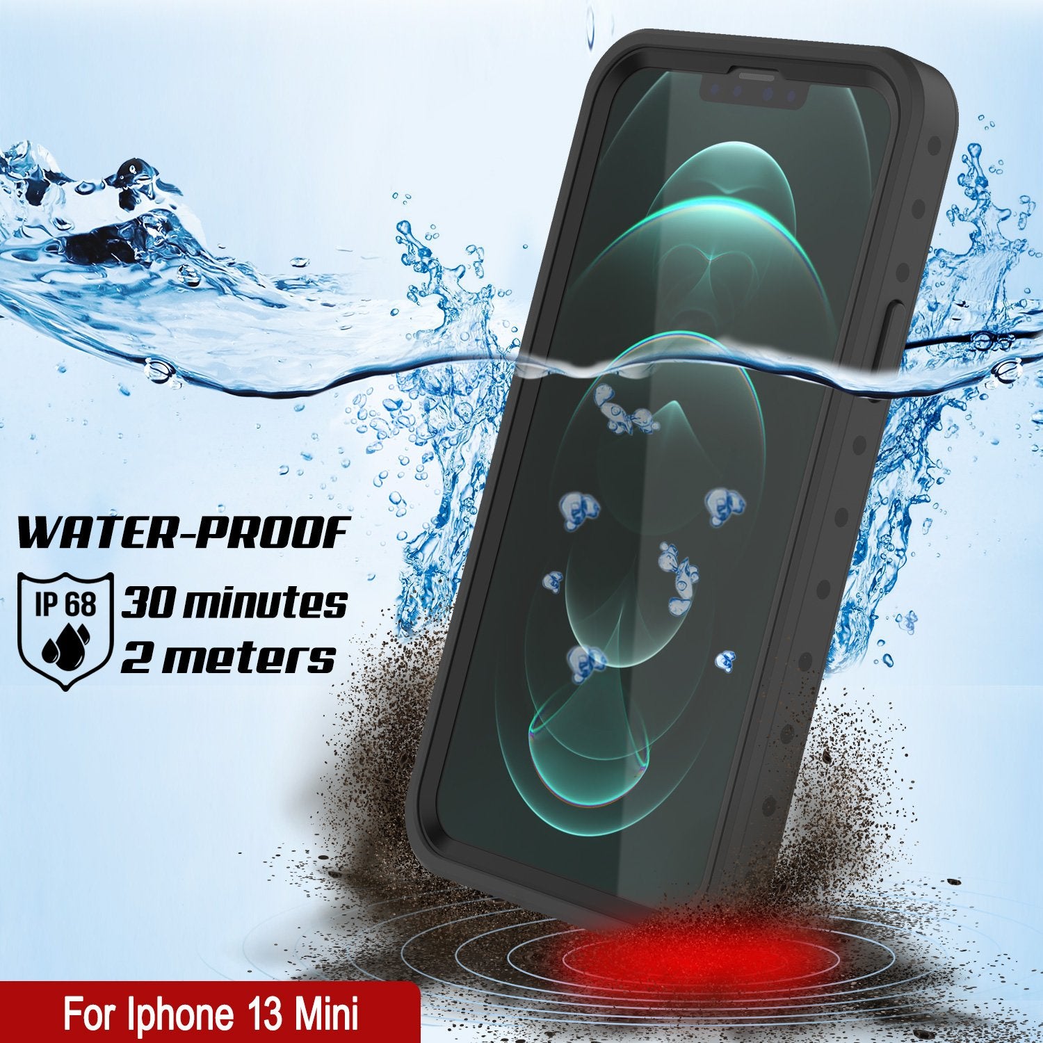 iPhone 13 Mini Waterproof IP68 Case, Punkcase [Black] [StudStar Series] [Slim Fit]